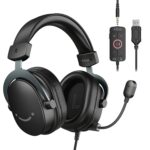 FIFINE Gaming Headset for PC, USB Streaming Headset with 3.5mm Headphones Jack, Detachable Microphone, 7.1 Surround Sound for PS4 PS5, Over-Ear Black Headphone-H9 - Image 2