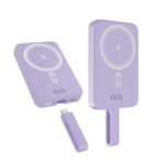 FLiX (Beetel) MagConnect Pro 10k 15W Magnetic Wireless Output,22.5W QC/PD/PPS Pocket Power Bank,Inbuilt Type C & Lightning Reversable cable Input/Output,LED Display,Perfect for iPhone 12,13,14(Purple) - Image 2