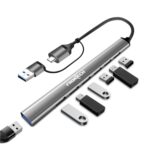 Frontech 7-in-1 USB Hub | USB 3.0 High-Speed 5Gbps + 6× USB 2.0 Ports | Dual Input (USB + Type-C) | Metal Matte Finish | Wide Compatibility for Laptop, PC, Mac, Android, Tablet, Camera & More(NC-0043) - Image 2