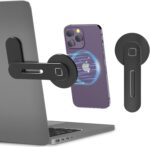 GadgetBite Magnetic Laptop Mobile Holder for Home Office Outdoor Compatible with Magsafe MacBook Mobile Stand for iPhone 16 15 14 13 12 Series and Other Smartphone with Mag Safe Ring - Black - Image 2