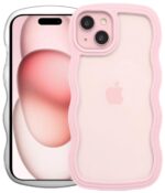 GoldKart iPhone 15 Case Wavy Edge Clear Back Design, Anti-Slip Grip Cute Wave Curly Frame Shape Shockproof Soft TPU & Hard PC Bumper Protective Phone Case Cover for Women Girls - Pink - Image 2
