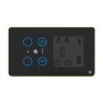 HomeMate Smart Touch Switch Panel (Black) with Golden Bezel | Edge Series | 2 Switch, 1 Fan & 1 Socket with Quick Charge USB's |Compatible with 4 Gang Box| Works with Alexa, Google Assistant & Siri - Image 2