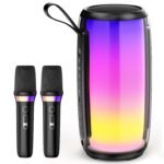 JYX Speaker with Mic System for Singing, Portable Bluetooth Speakers with Dazzling Light and 2 Wireless Microphones for Adults, Mini Karaoke Set for Home, Birthday Gifts Toys for Girls Boys Party - Image 2