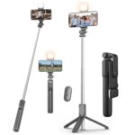 Kratos Selfie Stick Tripod Stand, 3 in 1 Multifunctional Design, Rechargable LED Light with Two Brighness Levels for Make up, Selfie & Photo Shoot, Selfie Stick with Bluetooth Remote (70cm with light) - Image 2