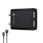 Portronics Adapto 66 2.4A 12w Dual USB Port 5V/2.4A Wall Charger,Comes with 1M Micro USB Cable, USB Wall Charger Adapter for Smartphone (Black) - Image 2