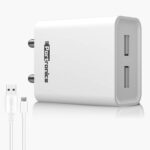 Portronics Adapto 66 2.4A 12w Dual USB Port 5V/2.4A Wall Charger,Comes with 1M Micro USB Cable, USB Wall Charger Adapter for iPhone 11/Xs/XS Max/XR/X/8/7/6/Plus(White) - Image 2