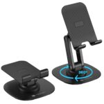 Portronics Mobot III 360° Rotatable & Foldable Mobile Phone Holder With Stable Metallic base,Adjustable Height, Anti Skid Pad,Tabletop Mobile Phone Stand for all Smartphones,tablets,Kindle,ipad(Black) - Image 2