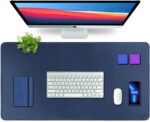 Premium Vegan Leather Desk Mat 90X45cm 2.4mm Thick&Padded|Laptop Mat/Extended Mouse Pad/Stitched, Reversible, Sturdy Deskspread with High Tear/Peel Strength|Anti-Slip,Splash-Proof|Blue - Image 2