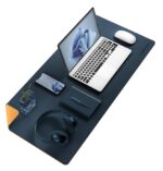 Premium Vegan Leather Dual Color Desk Mat 75X40cm 1.8mm Thick| Laptop Mat/Extended Large Mouse Pad, Reversible Deskspread |High Tear/Peel Strength|Anti-Slip,Splash-Proof| Blue&Yellow - Image 2
