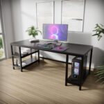 Riyan Luxiwood® Jackson Computer Table with Open Storage Made MDF I Large Study Table (Large, Brown) - Image 2