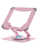 SOUNDANCE Laptop Stand with 360° Rotating Base, Ergonomic Computer Riser for Desk, Adjutable Height Muti-Angle, Foldable Laptop Mount, Stable Metal Holder Support 10-15.6" Notebook PC, Pink - Image 2