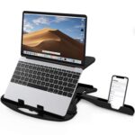 STRIFF Adjustable Laptop Tabletop Stand Patented Riser Ventilated Portable Foldable Compatible with MacBook Notebook Tablet Tray Desk Table Book with Free Phone Stand (Black) - Image 2