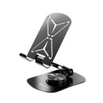 STRIFF mobSpin 360° Rotating Metal Phone Stand, Foldable Mobile Holder with Adjustable Height & Angle, Stable Round Base, Thick Case Friendly, for Smartphones, Tablets, Kindles & iPads – Black - Image 2