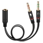 Sounce Gold Plated 3.5 mm Headphone Splitter for Computer 2 Male to 1 Female 3.5mm Headphone Mic Audio Y Splitter Cable Smartphone Headset to PC Adapter – (Black,20cm) - Image 2
