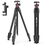 ULANZI MT-55 Ombra Travel Tripod, 62.2 Professional Camera Tripod, Aluminum, Max Load 17.6 LB, 360° Ball Head, Quick Release Plate, Phone Holder Included, Black - Image 2