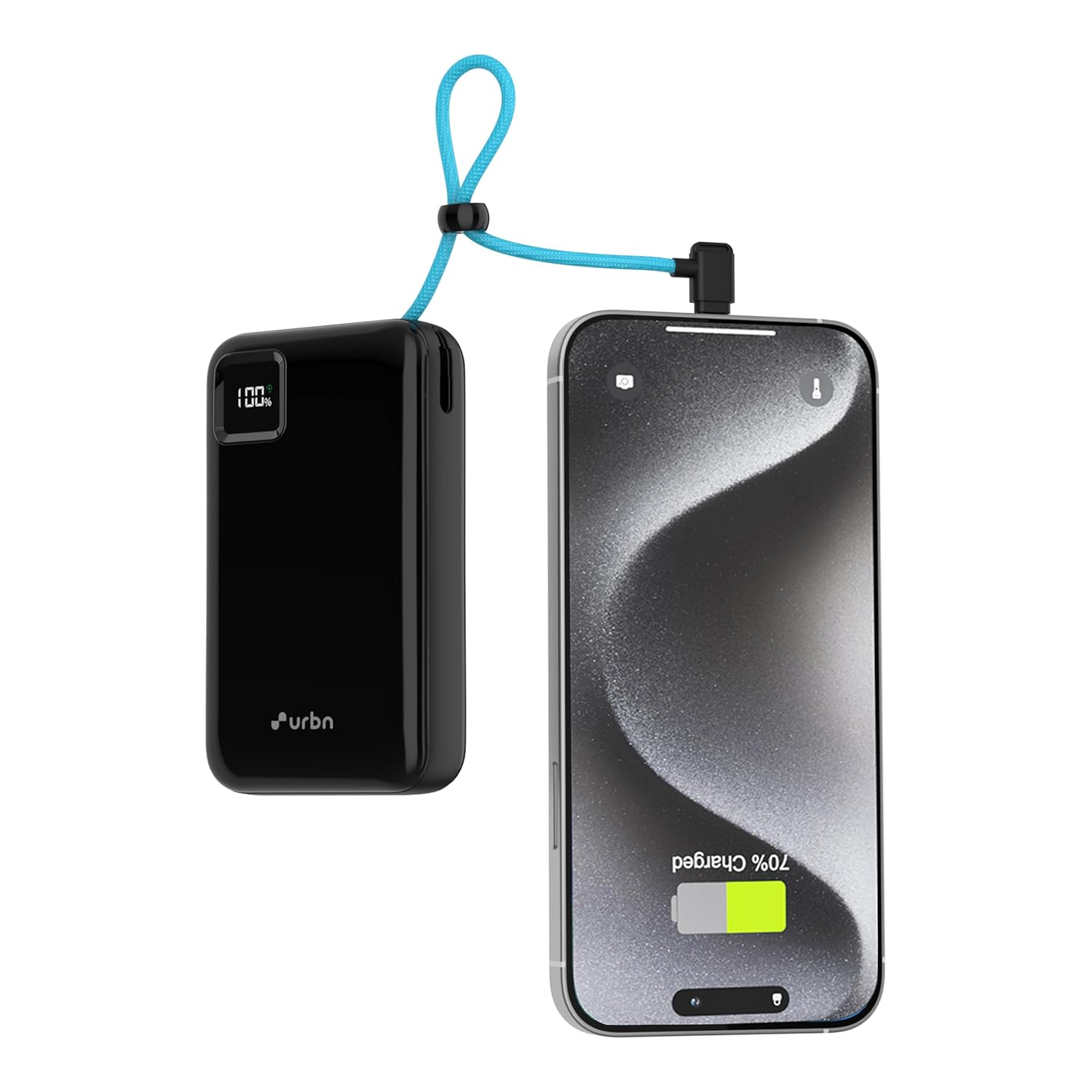 URBN 20000mAh Power Bank with Built-in USB Type-C Output Cable | 22.5W Super Fast Charging | Smart LED Display | Dual Type-C PD + USB Outputs | Pocket Size Portable Charger for Quick Charge (Black) - Image 2