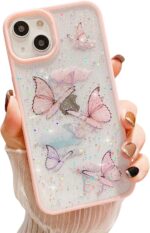 VONZEE for iPhone 15 Clear Glitter Butterfly Case, Cute Bling Sparkle Shiny Soft TPU Bumper Shockproof Women Girls Slim Protective Phone Cover for iPhone 15 6.1",Pink - Image 2