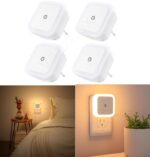 VazzLox Night Lamp for Bedroom 4PCS Smart Sensor Automatic ON/OFF Dim LED Light Energy Saving 0.5W Night Light Long Life Plug in Bed Lamps for Bedroom Lights for Hallway Stairs Kitchen Bathroom (Warm) - Image 2