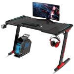 WAR HAMMER Kratos Rgb Gaming Desk, Computer Desk With Carbon Fiber Surface, Z Shaped Gaming Table, Pc Gaming, Workstation, Home Office Desk With Cup Holder And Headphone Holder, Matte, Black - Image 2