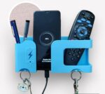 Wall Mobile Holder | Multi-Purpose Mobile Stand for Wall | Remote Holder & Mobile Charging Stand | Phone Holder for Charging | Kitchen Organizer Rack Mounted | Useful Gadget-Blue - Image 2