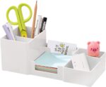 Xacton Desk Organizer Pencil Holders,Sticky Note,Paperclip Storage I Multi-Functional Office Table Accessories I Stand For Home/Office I 6 Compartment,Plastic Acrylonitrile Butadiene Styrene - White - Image 2