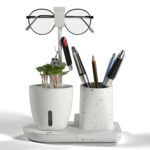 eo Pen Stand for Study Table with Self-Watering Plant Pot, Glasses & Smartphone Holder – Desk Organizer & Pencil Holder for Office, Home, Kids, Students, Study Room Desk Station White - Image 2