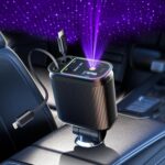 120W Ultra Fast Car Cellular Phone ChargerÂ–4 in 1 Retractable Charger with USB-C Cable & Purple Starry Sky Lights,Dual USB Port,180° Adjustable,Compatible with iOS & Type-C Device(Charger-C3) - Image 2