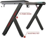 Fiery-Fox Gaming Desk, Computer Desk with Carbon Fiber Surface, Computer Table, Workstation, Home Office Desk with Cup Holder, Headphone Holder and RGB Lights (120 L x 60 W x 75 H CM) - Image 3