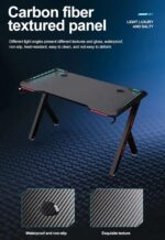 Fiery-Fox Gaming Desk, Computer Desk with Carbon Fiber Surface, Computer Table, Workstation, Home Office Desk with Cup Holder, Headphone Holder and RGB Lights (120 L x 60 W x 75 H CM) - Image 4