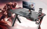 Fiery-Fox Gaming Desk, Computer Desk with Carbon Fiber Surface, Computer Table, Workstation, Home Office Desk with Cup Holder, Headphone Holder and RGB Lights (120 L x 60 W x 75 H CM) - Image 5
