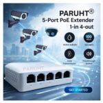 5-Port PoE Extender, 1 Input 4 Output, 90W IEEE802.3af/at/bt PoE Repeater, 100Mbps Passthrough Switch, Wall & DIN-Rail Mount, White POE1IN4OUT - Image 3