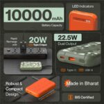 Ambrane 10000mAh Power Bank,Rugged & Slim,22.5W Fast Charging,Compact & Travel-Friendly,USB Type-C Input Output,PD & QC,Compatible with iPhone,Samsung,Oneplus & All Android (Force 10K,Dark Green) - Image 3