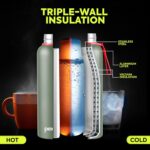 PEXPO Water Bottle 1 LTR Stainless Steel | Hot and Cold Flask | ISI Certified Steel Bottle | Three Layer Insulation | Leakproof | for Home, Office | 1-Year Warranty |Bravo 1000| Military Green - Image 4