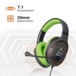 amazon basics 7.1 USB Gaming Wired Over Ear Headphones with Mic | Virtual Surround Sound | 50mm Driver | RGB LEDs (Black - Green) - Image 4