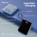 Lifelong Electronics 10000 mAh Fast | Compact Power Bank | 22.5 W Output, 4 Input/Output Ports, Cable Included | Quick Charge 3.0 | Portable Charger for Mobiles, Earbuds, Speakers & Others (Dark Blue) - Image 3