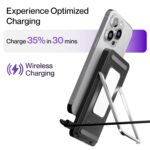 Ambrane 15W Wireless Charger with Stand | Fast Charging Pad with Digital Display & Alarm for iPhone 14/13/12, Galaxy S23/S22/S21, AirPods with Attached Cable, Phone Holder (Powerpod Pro, Black) - Image 3