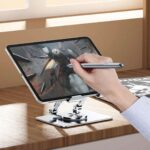 Premium Adjustable Foldable Metal Mobile & Tablet Stand for Desk, Office, Study, Kitchen & Gaming – Heavy Duty 360° Rotating Multi-Angle Mobile Compatible with All Smartphones(Black/Silver) - Image 3