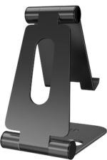 ELV Aluminum Adjustable Mobile Phone Foldable Holder Tabletop Stand, Dock Mount for All Smartphones, Tabs, Kindle, iPad (Black) - Image 4