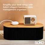 Soko Cable Management Box with Bamboo Lid | Cords Hider & Surge Protector | Concealer for Power Strips, Router, TV, Gadget Wires Storage Organiser Tray for Desk, Table - Home, Office - Black - Image 5