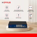 CP Plus 10 Ports Fast Ethernet with 8 PoE Ports (10/100 Mbps) & 2 Uplink Ports (100 Mbps) POE Switch | Max. 30W Output of Single PoE Port | LED Light Indicators | Plug & Play - CP-DNW-HPU8H2-96-V2 - Image 3