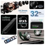GOBOULT FXCharge Bluetooth Earphone with 32H Playtime, Dual Pairing Neckband, Zen™ ENC Mic, Type-C Fast Charging (5Mins=7.5Hrs), 14.2mm Bass Driver IPX5 Silicone Neck Band(Black) - Image 4