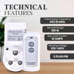 Blackt Electrotech BT16H | 3-Pin Wireless RF Remote Control Power Outlet Switch Socket | 230V 10A Plug with 1 Remote | 100m Range | for Light, Fan, TV & Appliances (1 Socket + 1 Remote) - Image 4
