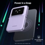 UGREEN Uno Power Bank 5000mAh Magnetic Wireless, 20W Fast Charging Portable Charger with Foldable Stand, TFT Display Compatible with iPhone 15/15 Plus/15 Pro/15 Pro Max/14/13/12 Series, Purple - Image 3