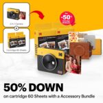 KODAK Mini Shot 3 Retro 4PASS 2-in-1 Instant Camera and Photo Printer (3x3 inches) + 68 Sheets Gift Bundle, White - Image 3