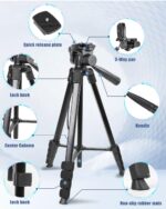 67 Inch（170CM） Portable Aluminium Alloy with 3-Way Pan Head & Phone/iPad 2-in-1 Holder, 5 Section Adjustment, Carry Bag, Compatible with Smartphone, Camera, GoPro & DSLR, 2kg Load Capacity - Image 3