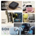 GOBOULT Z60 Made in India Ear Buds Wireless 60H Playtime, 4 ENC Mics Clear Calling, 50ms Low Latency Gaming, 13mm Bass Driver Earbuds Bluetooth Wireless Earphones (Powder Blue) - Image 3
