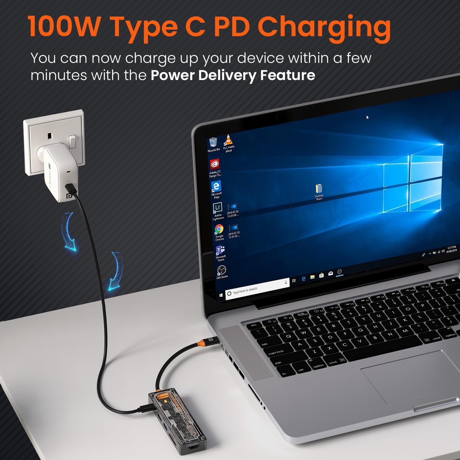 Portronics MPort View Two 6-in-1 USB Type-C Hub Dock,100 W Type-C PD&Data, USB 3.0 SuperSpeed, USB 2.0,SD and Micro SD, 4K HDMI,Transparent Case for Laptop, PC & More(Black) - Image 4
