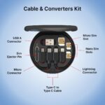 pTron Nexo 60W Multifunctional Fast Charging Data Cable Kit w/Conversion Set USB A & Type C to Male Micro/Type C/iOS, Data Transfer, SIM Storage, SIM Eject Pin, Pocket Mirror & Phone Holder (Black) - Image 3