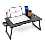 Wood Smart Multipurpose Foldable Laptop Table with Cup Holder, Study Table, Bed Table, Breakfast Table, Foldable and Portable/Ergonomic & Rounded Edges/Non-Slip Legs (Black), 59 cm, 8 cm - Image 3