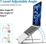 Tukzer Foldable Laptop Stand Riser for Laptop, MacBook, Notebook & Tablets up to 17 Inch, 7 Level Height Angle Adjustment, 2X Stronger M-Shape Aluminum Silicone Pads Air Ventilation (Silver) - Image 4